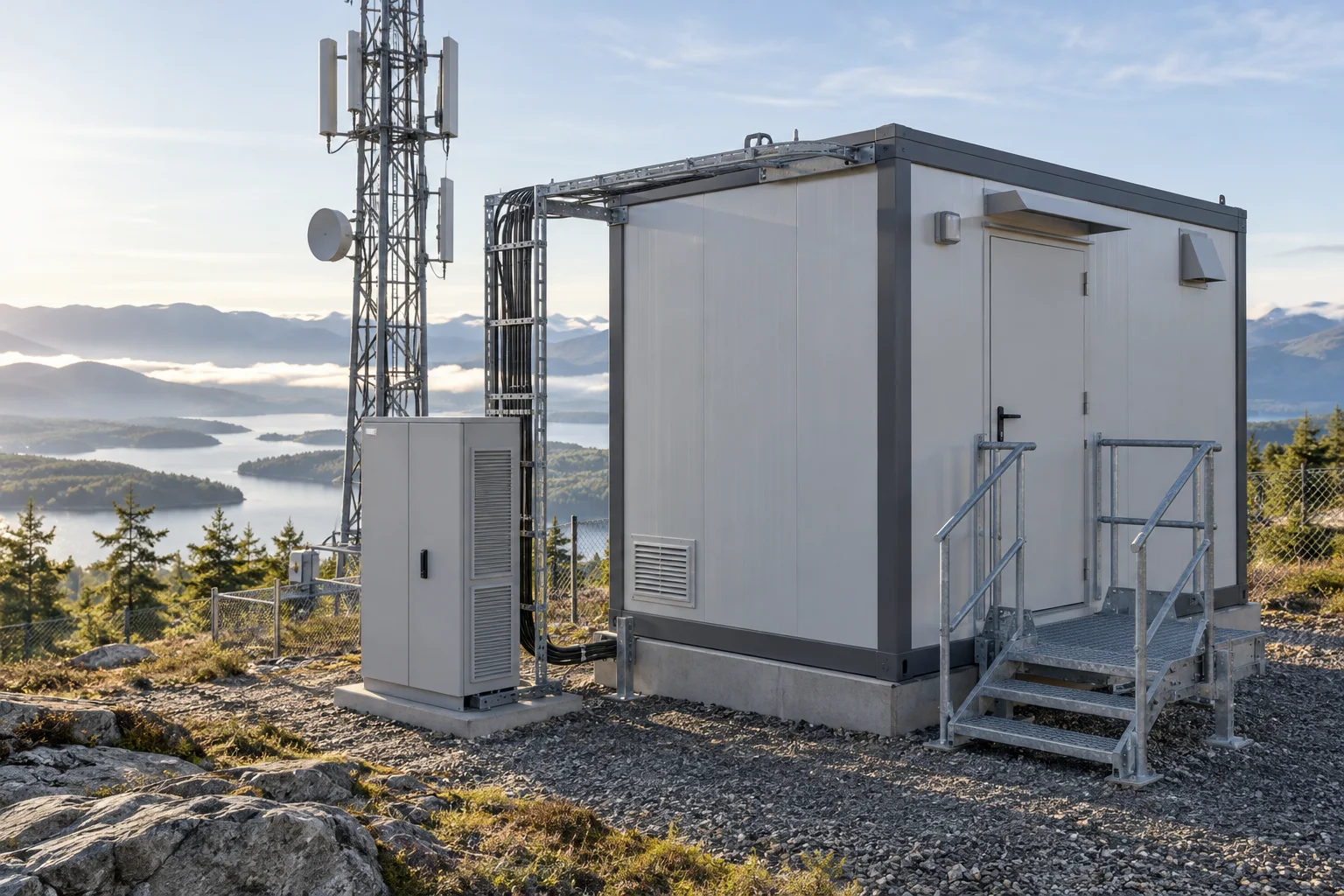 Protected field communications shelter with an optical network route