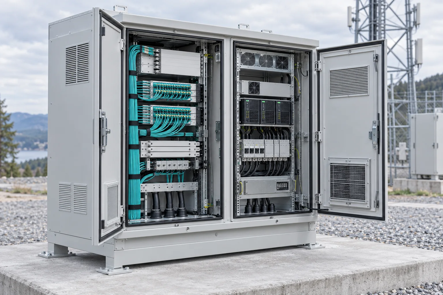 Unbranded weatherproof outdoor telecom cabinet