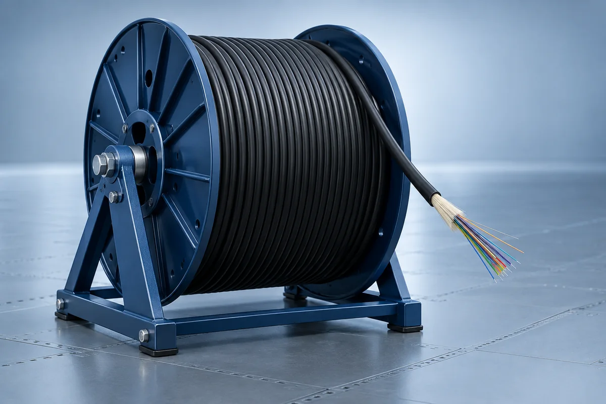 Fiber optic cable reel for communications networks